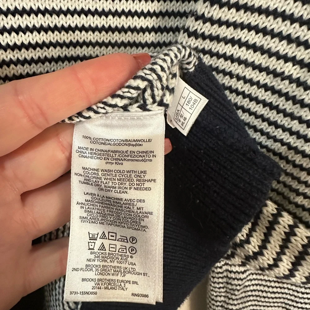 Brooks Brothers Large Blue Stripped Wool Half Zip Pullover Sweater Preppy